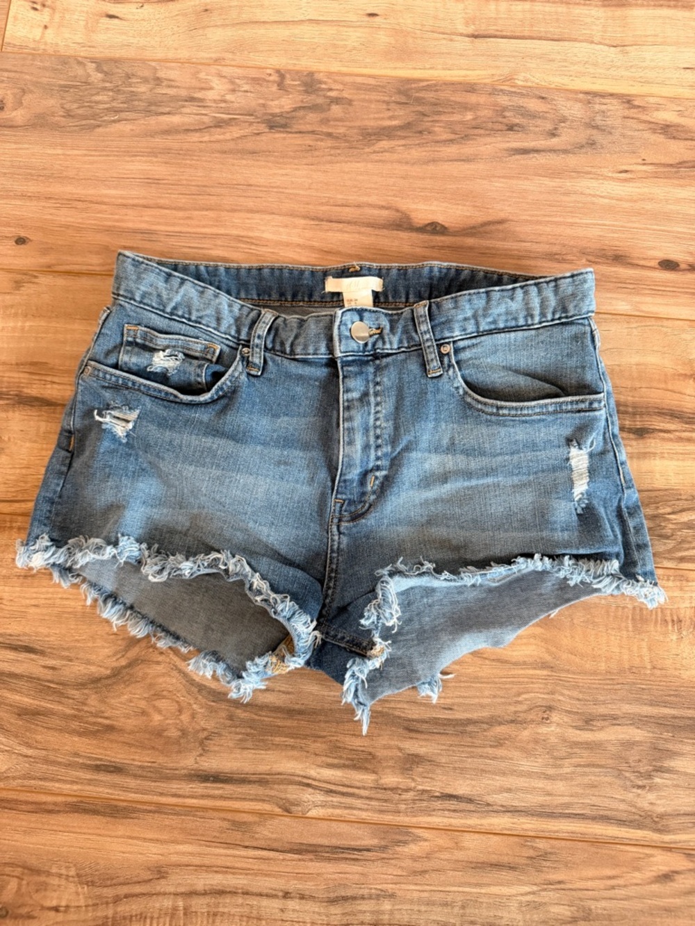 H&M Light Blue Distressed Denim Cutoff Shortie Shorts